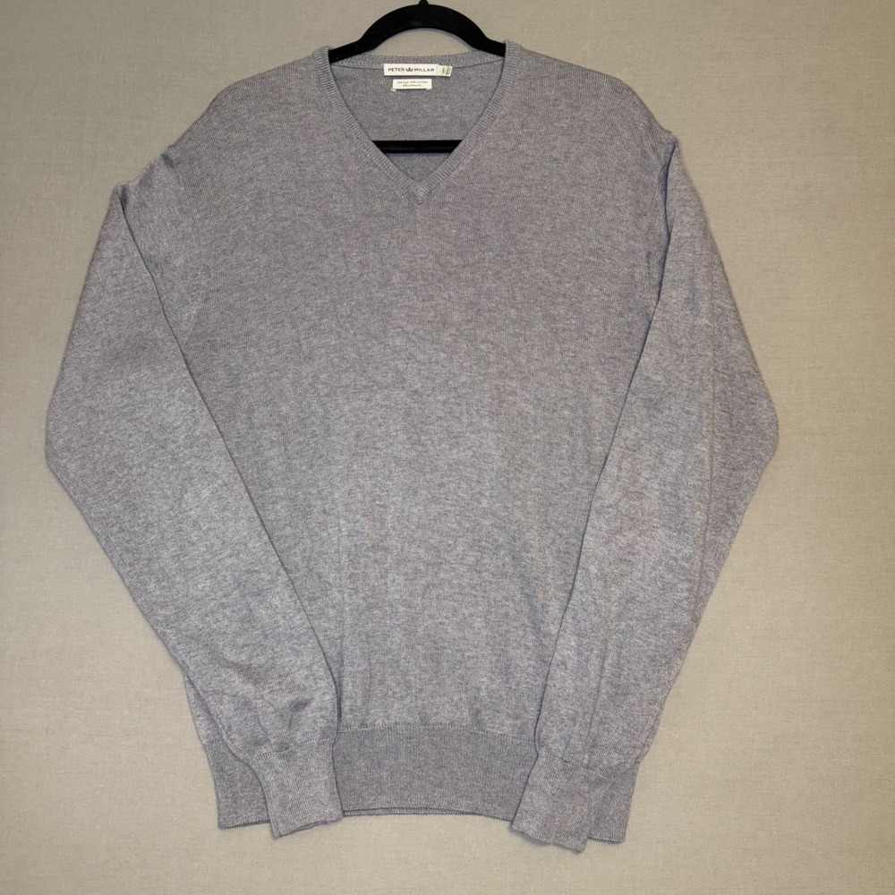 Peter Millar Silk Cotton Cashmere V-Neck Sweater Mens Large Gray Heather Knit